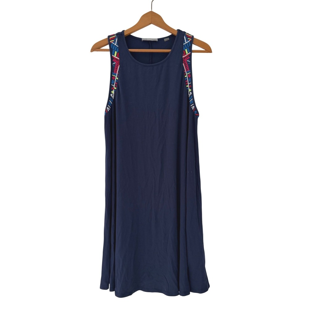 Tart Navy Blue Sleeveless Embroidered Swing A-Line Dress XS Boho Mini Casual